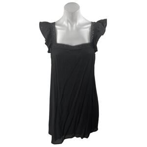 Lulus Black Lace Trim Square Neck Short Flutter Sleeve Mini Slip Dress Size S